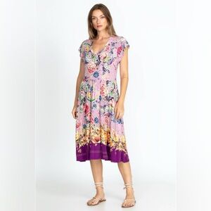 Johnny Was Topiary Tiered Tea length Pink Floral Dress